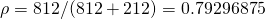 \rho = 812 / (812 + 212) = 0.79296875